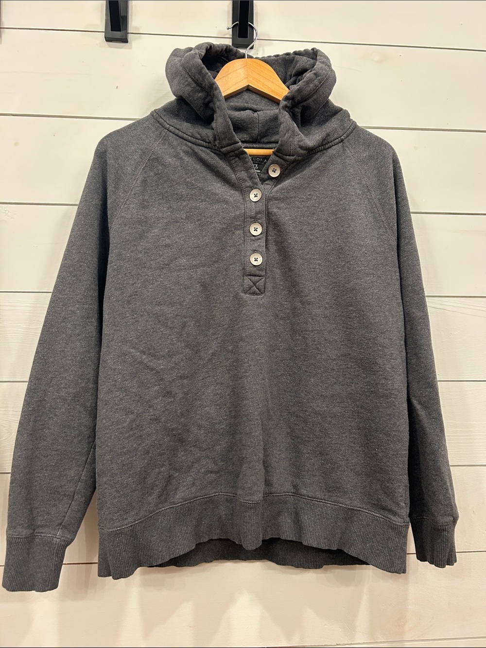 Gray Hooded Button Pullover Sweatshirt - Picture 3 of 9
